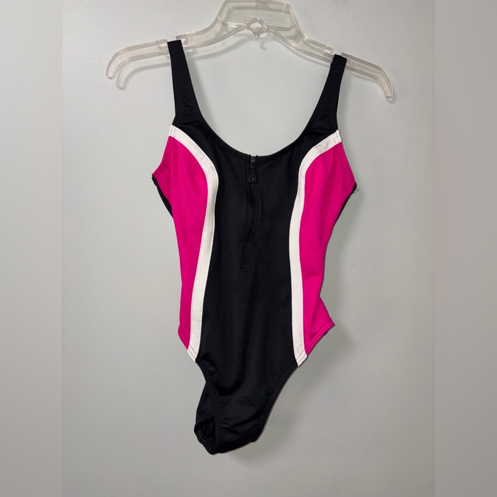 Cole of California vintage black one piece swimsuit pink‎ white sides size 8